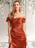 Abigayle A-line Off the Shoulder Floor-Length Stretch Satin Bridesmaid Dress STAP0025757