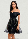 Nyasia A-line Off the Shoulder Short Tulle Lace Homecoming Dress With Embroidered STAP0025720