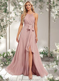 Logan A-line Halter Floor-Length Chiffon Bridesmaid Dress STAP0025821