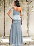 Sarai A-line One Shoulder Floor-Length Stretch Satin Bridesmaid Dress STAP0025725