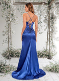 Liliana Trumpet/Mermaid Straight Sweep Train Stretch Satin Prom Dresses With Rhinestone STAP0025861