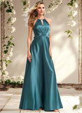 Jocelynn A-line Halter Floor-Length Stretch Satin Bridesmaid Dress STAP0025731