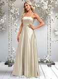 Jordyn A-line Square Floor-Length Satin Bridesmaid Dress STAP0025789