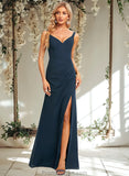 Aliyah Trumpet/Mermaid V-Neck Floor-Length Chiffon Prom Dresses With Ruffle STAP0025873