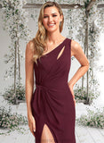 Raven A-line One Shoulder Floor-Length Chiffon Bridesmaid Dress STAP0025756