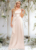 Taryn A-line One Shoulder Floor-Length Stretch Satin Bridesmaid Dress With Ruffle STAP0025818