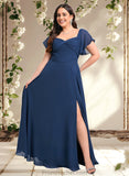 Kira A-line V-Neck Floor-Length Chiffon Bridesmaid Dress With Ruffle STAP0025802