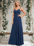 Lorelei A-line V-Neck Floor-Length Chiffon Bridesmaid Dress STAP0025803