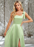 Brielle A-line Square Floor-Length Satin Bridesmaid Dress With Bow STAP0025778