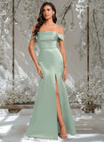 Mariam Trumpet/Mermaid Off the Shoulder Square Floor-Length Satin Prom Dresses With Ruffle STAP0025883