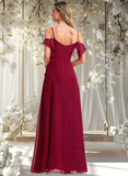 Olga A-line Cold Shoulder Floor-Length Chiffon Bridesmaid Dress With Ruffle STAP0025755