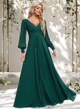 Leticia A-line V-Neck Floor-Length Chiffon Bridesmaid Dress STAP0025816