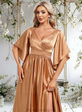 Jordin A-line V-Neck Floor-Length Stretch Satin Bridesmaid Dress STAP0025793