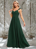 Kamora A-line V-Neck Floor-Length Chiffon Bridesmaid Dress With Ruffle STAP0025811