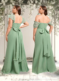 Kendall Trumpet/Mermaid Off the Shoulder V-Neck Floor-Length Chiffon Bridesmaid Dress STAP0025810