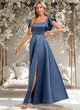 Londyn A-line Square Floor-Length Satin Bridesmaid Dress With Ruffle STAP0025774