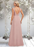 Aisha A-line V-Neck Floor-Length Chiffon Bridesmaid Dress STAP0025820