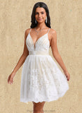 Carina Ball-Gown/Princess V-Neck Short Tulle Lace Homecoming Dress With Pleated STAP0025711