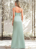 Taniya A-line Square Floor-Length Satin Bridesmaid Dress With Ruffle STAP0025736