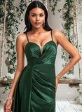 Delaney A-line V-Neck Floor-Length Stretch Satin Bridesmaid Dress STAP0025745