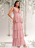 Wendy A-line V-Neck Floor-Length Chiffon Bridesmaid Dress STAP0025749