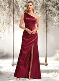 Breanna A-line One Shoulder Floor-Length Stretch Satin Bridesmaid Dress With Bow STAP0025758