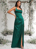 Danna A-line Square Floor-Length Stretch Satin Bridesmaid Dress STAP0025742