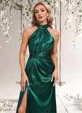 Nevaeh A-line Halter Floor-Length Stretch Satin Bridesmaid Dress With Ruffle STAP0025817