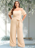 Hailie Jumpsuit/Pantsuit Off the Shoulder Square Floor-Length Chiffon Bridesmaid Dress STAP0025791