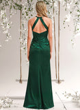 Jacey A-line V-Neck Floor-Length Stretch Satin Bridesmaid Dress STAP0025746