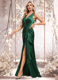 Callie Trumpet/Mermaid V-Neck Floor-Length Stretch Satin Bridesmaid Dress STAP0025812