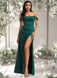 Jennifer A-line Off the Shoulder Floor-Length Satin Bridesmaid Dress STAP0025743