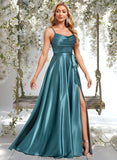 Braelyn A-line Cowl Floor-Length Stretch Satin Bridesmaid Dress With Ruffle STAP0025781