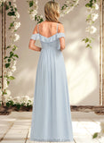 Anne A-line Cold Shoulder Floor-Length Chiffon Bridesmaid Dress With Ruffle STAP0025723