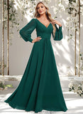 Leticia A-line V-Neck Floor-Length Chiffon Bridesmaid Dress STAP0025816