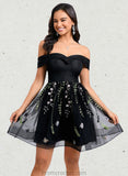 Nyasia A-line Off the Shoulder Short Tulle Lace Homecoming Dress With Embroidered STAP0025720