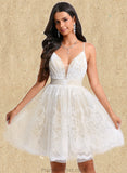 Carina Ball-Gown/Princess V-Neck Short Tulle Lace Homecoming Dress With Pleated STAP0025711