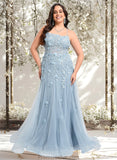 Genesis Trumpet/Mermaid Straight Sweep Train Tulle Prom Dresses With Flower STAP0025866