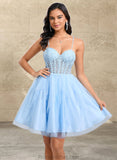 Sanaa Ball-Gown/Princess Sweetheart Short Lace Tulle Homecoming Dress With Ruffle STAP0025707