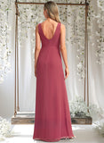 Nola A-line V-Neck Floor-Length Chiffon Bridesmaid Dress STAP0025753