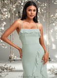 Gracie A-line Square Floor-Length Chiffon Bridesmaid Dress With Ruffle STAP0025735