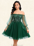 Ryann A-line Off the Shoulder Short Tulle Homecoming Dress With Sequins Appliques Lace STAP0025663