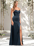 Ayana A-line V-Neck Floor-Length Stretch Satin Bridesmaid Dress STAP0025734