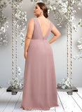 Aisha A-line V-Neck Floor-Length Chiffon Bridesmaid Dress STAP0025820