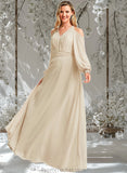 Jamya A-line Cold Shoulder Floor-Length Chiffon Bridesmaid Dress STAP0025760