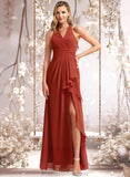 Seraphina A-line V-Neck Floor-Length Chiffon Bridesmaid Dress With Ruffle STAP0025754