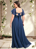 Kira A-line V-Neck Floor-Length Chiffon Bridesmaid Dress With Ruffle STAP0025802