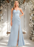 Uerica A-line V-Neck Floor-Length Satin Bridesmaid Dress STAP0025724