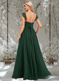 Kamora A-line V-Neck Floor-Length Chiffon Bridesmaid Dress With Ruffle STAP0025811