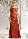 Abigayle A-line Off the Shoulder Floor-Length Stretch Satin Bridesmaid Dress STAP0025757